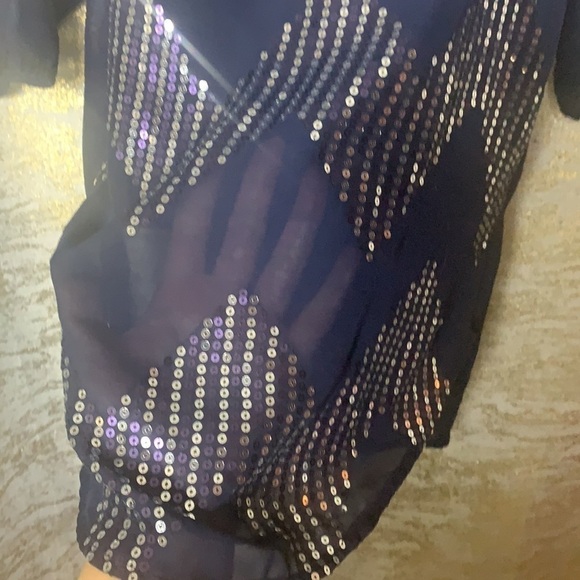 Rue 21 Navy Blue 3/4 Sleeve Sequinned Sheer Blouse Size XS - Picture 6 of 13
